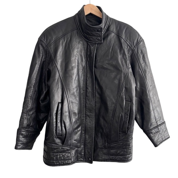 Danier Other - Vintage Danier Black Leather Bomber Moto Zip Up Jacket
